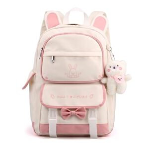 zhsteveg pink backpack bow with pendant cute large capacity kawaii aesthetic backpack cute mochilas daypacks (pink white)