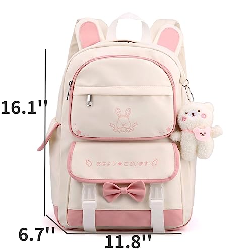 ZHSteveG Pink Backpack Bow With Pendant Cute Large Capacity Kawaii Aesthetic Backpack Cute Mochilas Daypacks (Pink white)