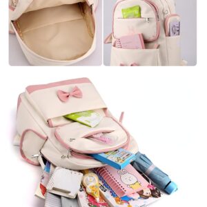 ZHSteveG Pink Backpack Bow With Pendant Cute Large Capacity Kawaii Aesthetic Backpack Cute Mochilas Daypacks (Pink white)