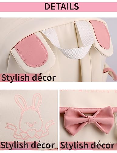 ZHSteveG Pink Backpack Bow With Pendant Cute Large Capacity Kawaii Aesthetic Backpack Cute Mochilas Daypacks (Pink white)