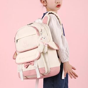 ZHSteveG Pink Backpack Bow With Pendant Cute Large Capacity Kawaii Aesthetic Backpack Cute Mochilas Daypacks (Pink white)