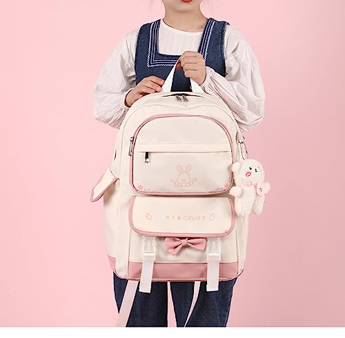 ZHSteveG Pink Backpack Bow With Pendant Cute Large Capacity Kawaii Aesthetic Backpack Cute Mochilas Daypacks (Pink white)