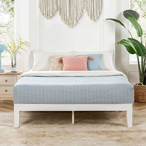 Mellow Naturalista Classic 12 Inch Solid Wood Platform Bed with Wooden Slats, King, White