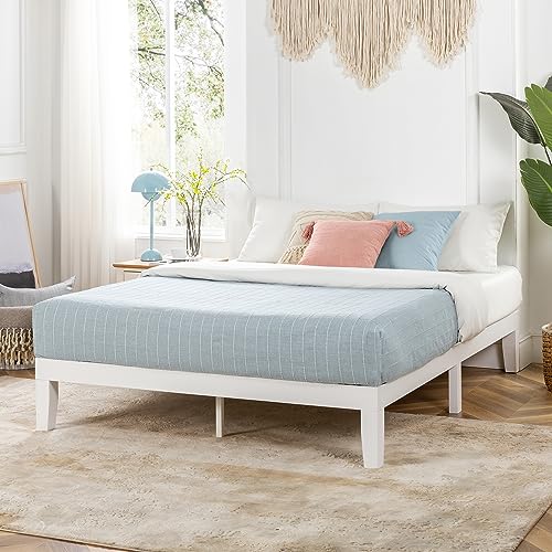 Mellow Naturalista Classic 12 Inch Solid Wood Platform Bed with Wooden Slats, King, White