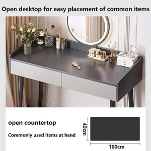 AOKLEY Makeup Vanity Desk, Make Up Table with Mirror and Chair, with Led Lights Mirror Vanity Makeup Table Set with Adjustable Brightness Mirror 2 Drawer Organiser Bedroom Furniture