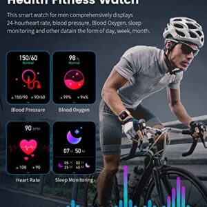 LIGE Smart Watches for Men Make Calls with 1.96in IPS Big Screen 400mAh Long-Lasting Battery IP68 Waterproof Fitness Tracker Heart Rate Blood Oxygen Android iPhone Tactical Smartwatch for Men