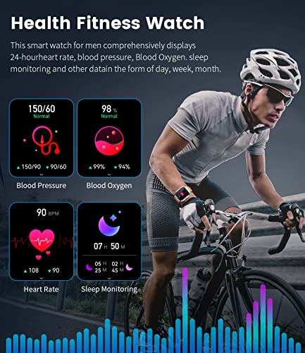 LIGE Smart Watches for Men Make Calls with 1.96in IPS Big Screen 400mAh Long-Lasting Battery IP68 Waterproof Fitness Tracker Heart Rate Blood Oxygen Android iPhone Tactical Smartwatch for Men