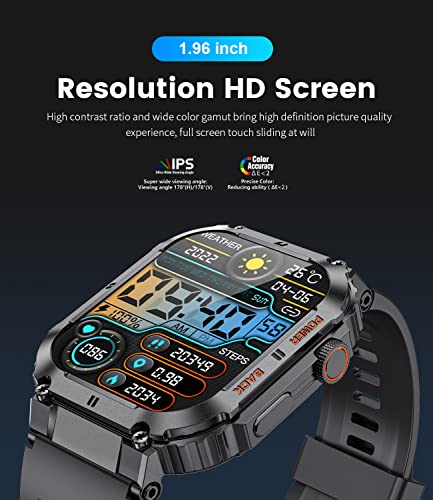 LIGE Smart Watches for Men Make Calls with 1.96in IPS Big Screen 400mAh Long-Lasting Battery IP68 Waterproof Fitness Tracker Heart Rate Blood Oxygen Android iPhone Tactical Smartwatch for Men