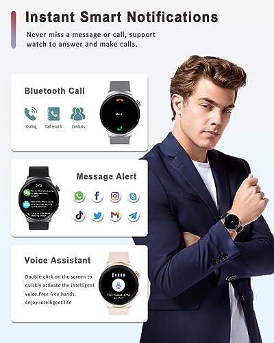 FILIEKEU Smart Watch for Men Women 1.5 Inch Screen Blood Pressure Oxygen Sleep Monitor Bluetooth Call Smart Watches IP68 Waterproof Fitness Tracker Smartwatch for Android iPhone Gold