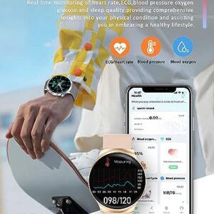 FILIEKEU Smart Watch for Men Women 1.5 Inch Screen Blood Pressure Oxygen Sleep Monitor Bluetooth Call Smart Watches IP68 Waterproof Fitness Tracker Smartwatch for Android iPhone Gold