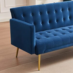 ERYE Futon Sofa Loveseat Convertible Sleeper Couch Bed for Small Space Apartment Office Living Room Furniture Sets Sofabed, Navy Blue Velvet 70.07" W