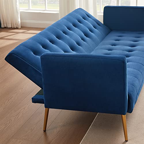 ERYE Futon Sofa Loveseat Convertible Sleeper Couch Bed for Small Space Apartment Office Living Room Furniture Sets Sofabed, Navy Blue Velvet 70.07" W