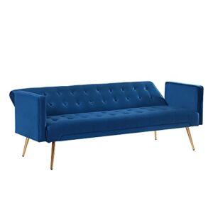 ERYE Futon Sofa Loveseat Convertible Sleeper Couch Bed for Small Space Apartment Office Living Room Furniture Sets Sofabed, Navy Blue Velvet 70.07" W