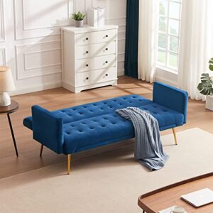 ERYE Futon Sofa Loveseat Convertible Sleeper Couch Bed for Small Space Apartment Office Living Room Furniture Sets Sofabed, Navy Blue Velvet 70.07" W