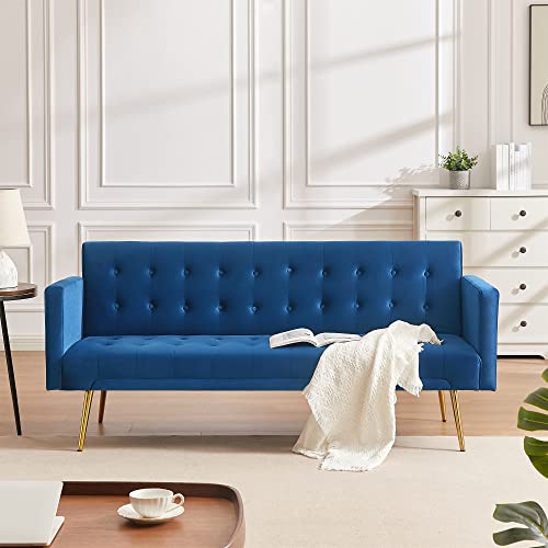 ERYE Futon Sofa Loveseat Convertible Sleeper Couch Bed for Small Space Apartment Office Living Room Furniture Sets Sofabed, Navy Blue Velvet 70.07" W