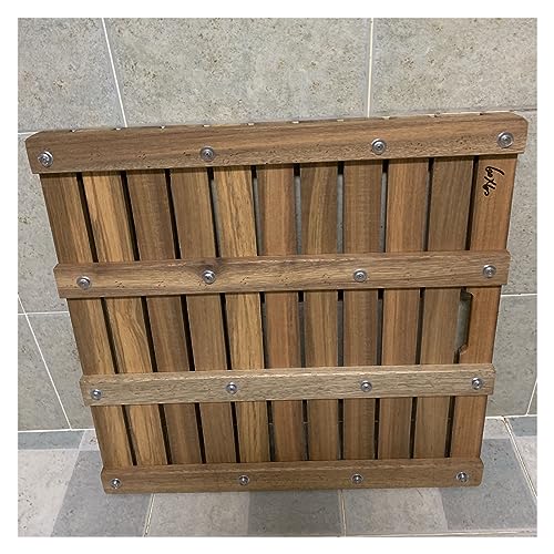 Heavy Duty Teak Wood Shower Mats Non Slip Waterproof, Raised Slated Platform Pads with Foot Pad, Inside Outside Bath Tubs Floor Mat, Portable Doormat (Size : 30x30cm(11.8x11.8in))