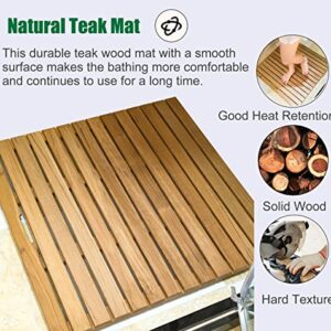 Heavy Duty Teak Wood Shower Mats Non Slip Waterproof, Raised Slated Platform Pads with Foot Pad, Inside Outside Bath Tubs Floor Mat, Portable Doormat (Size : 30x30cm(11.8x11.8in))