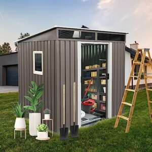 ritsu 6ft x 5ft outdoor storage shed with sheds & outdoor storage clearance,metal tool shed with lockable door,shutter vents and waterproof pent roof for backyard patio lawn, grey