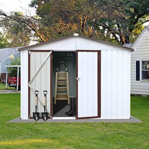ritsu 6ft x 8ft metal sheds & outdoor storage clearance, outdoor storage cabinet with lockable double doors & shutter vents for backyard patio lawn, white+coffee