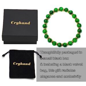 Cryhand Green Jade Lucky Gold Plated Bracelet for Men Women Attract Wealth Luck Chakra Feng Shui Stretchy Beaded Bracelets Healing Crystal Spiritual gifts for women and men Pulseras Para Hombres