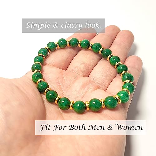 Cryhand Green Jade Lucky Gold Plated Bracelet for Men Women Attract Wealth Luck Chakra Feng Shui Stretchy Beaded Bracelets Healing Crystal Spiritual gifts for women and men Pulseras Para Hombres