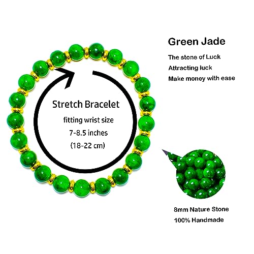 Cryhand Green Jade Lucky Gold Plated Bracelet for Men Women Attract Wealth Luck Chakra Feng Shui Stretchy Beaded Bracelets Healing Crystal Spiritual gifts for women and men Pulseras Para Hombres