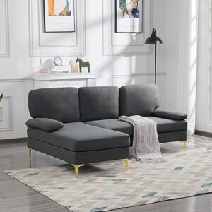 fulife modern convertible l-shaped corner sofa for living room,upholstered accent modular sectionals sofá couch bed for home office, dark gray with chaise lounge&detachable pillow-top armrest