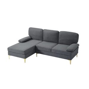 FULife Modern Convertible L-Shaped Corner Sofa for Living Room,Upholstered Accent Modular Sectionals Sofá Couch Bed for Home Office, Dark Gray with Chaise Lounge&Detachable Pillow-Top Armrest