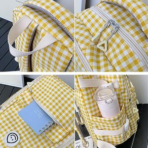 Qyrno Plaid Backpack Kawaii Backpack with Cute Accessories Cute Backpack Aesthetic Backpack DIY Backpack