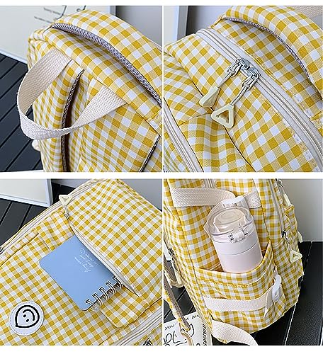 Qyrno Plaid Backpack Kawaii Backpack with Cute Accessories Cute Backpack Aesthetic Backpack DIY Backpack