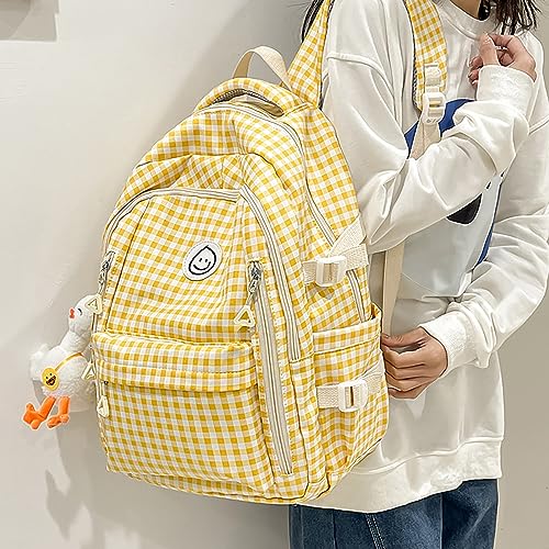 Qyrno Plaid Backpack Kawaii Backpack with Cute Accessories Cute Backpack Aesthetic Backpack DIY Backpack