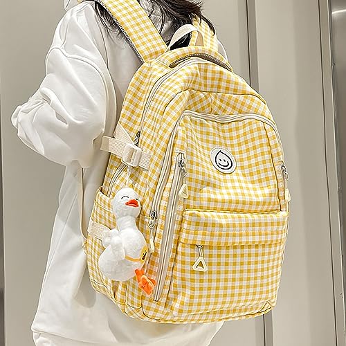 Qyrno Plaid Backpack Kawaii Backpack with Cute Accessories Cute Backpack Aesthetic Backpack DIY Backpack