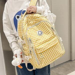 Qyrno Plaid Backpack Kawaii Backpack with Cute Accessories Cute Backpack Aesthetic Backpack DIY Backpack