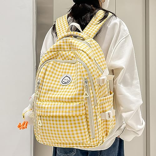 Qyrno Plaid Backpack Kawaii Backpack with Cute Accessories Cute Backpack Aesthetic Backpack DIY Backpack