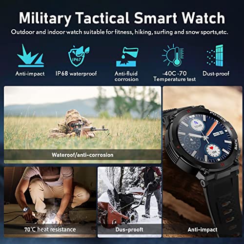 Smart Watches for Men, 1.32" Military Watches Men, IP68 Waterproof with Bluetooth Call, Smart Watches for Men Outdoor with Heart Rate, Blood Oxygen and Sleep Monitor Compatible with iPhone Android