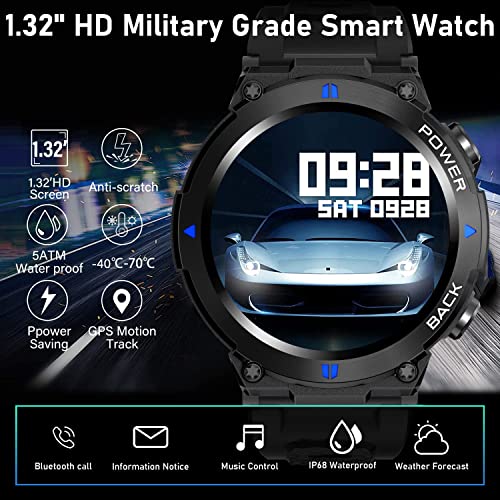 Smart Watches for Men, 1.32" Military Watches Men, IP68 Waterproof with Bluetooth Call, Smart Watches for Men Outdoor with Heart Rate, Blood Oxygen and Sleep Monitor Compatible with iPhone Android