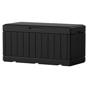 homall 85 gallon large resin deck box waterproof outdoor storage with padlock indoor outdoor organization and storage container for patio furniture cushions, pool toys, garden tools (black)