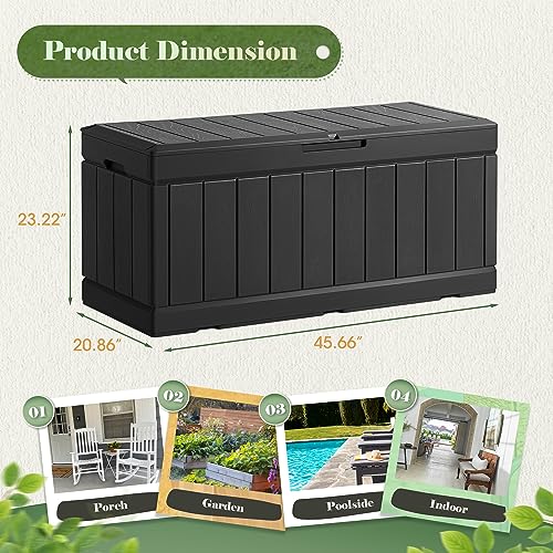Homall 85 Gallon Large Resin Deck Box Waterproof Outdoor Storage with Padlock Indoor Outdoor Organization and Storage Container for Patio Furniture Cushions, Pool Toys, Garden Tools (Black)