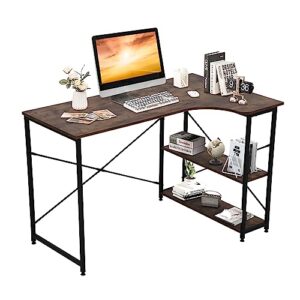 computer table, computer desk l shaped with extra shelf, 47 inch corner desk for small space with adjustable leg pads, 30.5"h office table for home office small space, modern simple style, brown