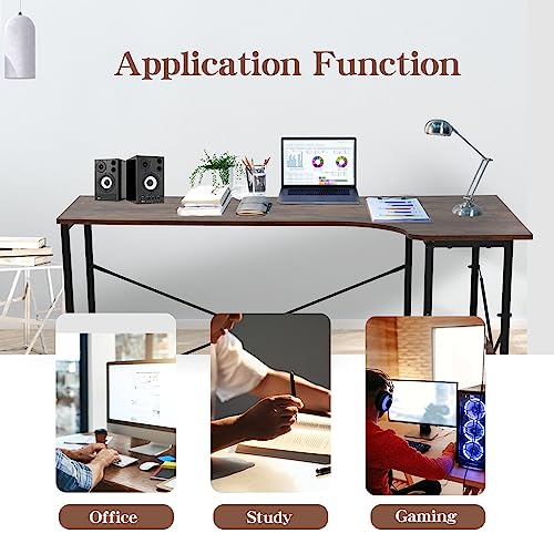 Computer Table, Computer Desk L Shaped with Extra Shelf, 47 Inch Corner Desk for Small Space with Adjustable Leg Pads, 30.5"H Office Table for Home Office Small Space, Modern Simple Style, Brown