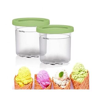 disxent 2/4/6pcs creami containers, for ninja creami ice cream maker pints,16 oz creami containers airtight and leaf-proof for nc301 nc300 nc299am series ice cream maker,green-2pcs