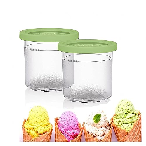 DISXENT 2/4/6PCS Creami Containers, for Ninja Creami Ice Cream Maker Pints,16 OZ Creami Containers Airtight and Leaf-Proof for NC301 NC300 NC299AM Series Ice Cream Maker,Green-2PCS