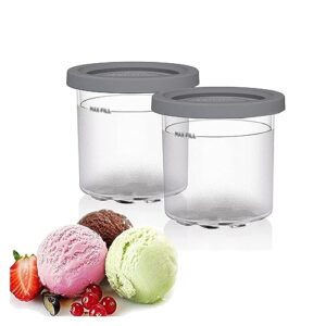 evanem 2/4/6pcs creami deluxe pints, for creami ninja ice cream containers,16 oz ice cream pint cooler dishwasher safe,leak proof compatible with nc299amz,nc300s series ice cream makers,gray-2pcs