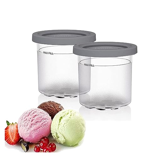 EVANEM 2/4/6PCS Creami Deluxe Pints, for Creami Ninja Ice Cream Containers,16 OZ Ice Cream Pint Cooler Dishwasher Safe,Leak Proof Compatible with NC299AMZ,NC300s Series Ice Cream Makers,Gray-2PCS