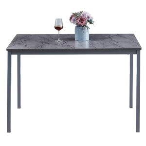 rozhome rectangular dining table with mdf board top and metal legs for home office kitchen dining room 47.2" * 27.5" * 29.5"(l x w x h) (gray marble effect)