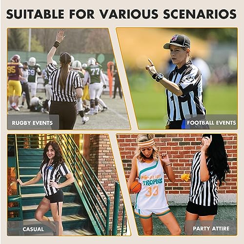 redgino Women's Referee Shirt Official V-Neck Black and White Stripe Ref Umpire Jersey for Basketball Football Hockey Halloween Costume & Waitresses L