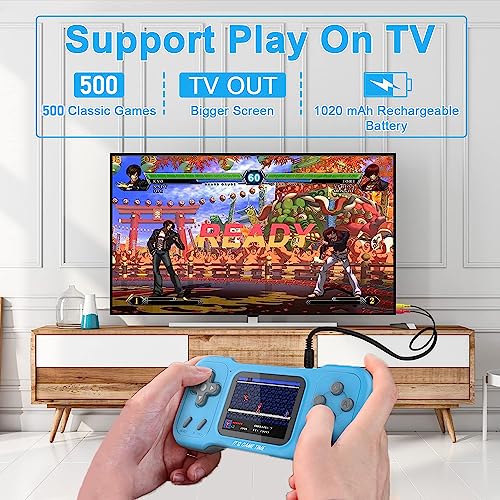 Handheld Game Console for Kids Adults, Retro Game Console Built-in 500 Games, 3.0" FT HD Color Screen, AV Output, Dual 3D Joysticks, Handheld Emulator Game Console Birthday for Kids