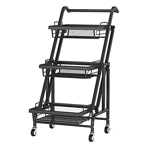 FIWOTTTDA 3-Tier Folding Rolling Cart Kitchen/Bedroom/Living Room/Bathroom