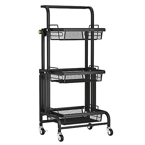 FIWOTTTDA 3-Tier Folding Rolling Cart Kitchen/Bedroom/Living Room/Bathroom