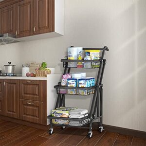 FIWOTTTDA 3-Tier Folding Rolling Cart Kitchen/Bedroom/Living Room/Bathroom